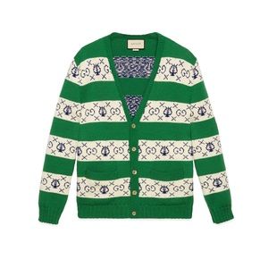 Gucci Green Lyre Striped Cardigan